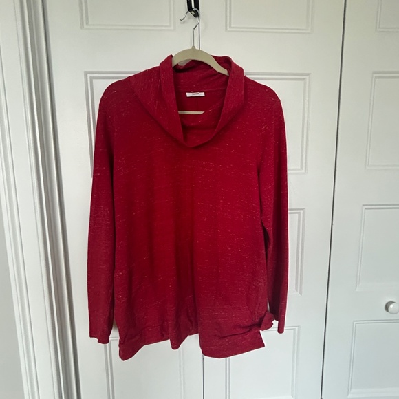 J. Jill French Terry Cowl Neck Tunic Pullover Sweatshirt Scarlet Red Womens L - Picture 4 of 6